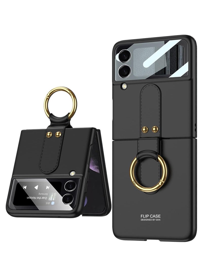 جولدن ماسك جراب حماية لموبايل سامسونج جالاكسي Z فليب 4 الترا بعدسات رفيعة للغاية مع حلقة (اسود)