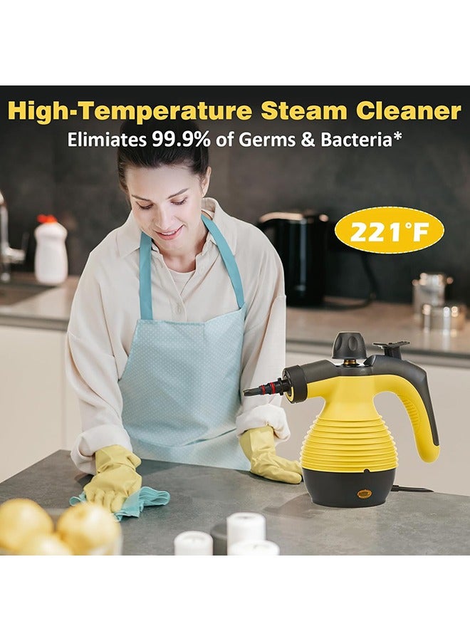 1050W Handheld Steam Cleaner for Home Pressurized Steam Cleaner with 9 Accessories and Safety Lock, 9.8Ft Extended Power Cord，Multi-Purpose Steamer for Home Use, Floor, Car, Upholstery, Grout(Yellow - Image 4