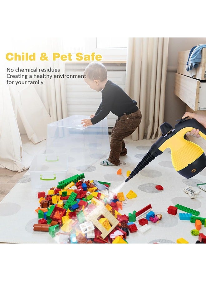 1050W Handheld Steam Cleaner for Home Pressurized Steam Cleaner with 9 Accessories and Safety Lock, 9.8Ft Extended Power Cord，Multi-Purpose Steamer for Home Use, Floor, Car, Upholstery, Grout(Yellow - Image 3