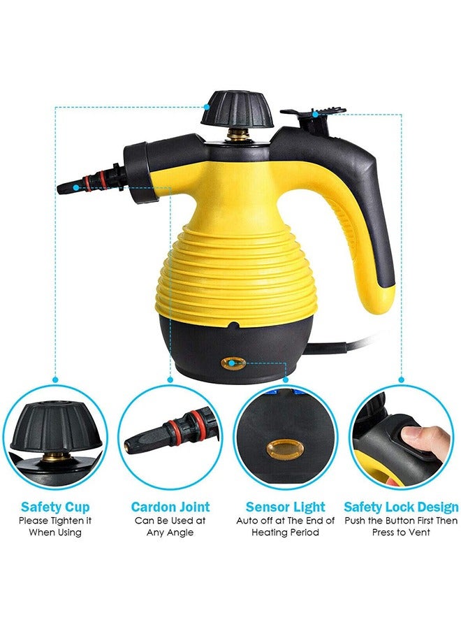 1050W Handheld Steam Cleaner for Home Pressurized Steam Cleaner with 9 Accessories and Safety Lock, 9.8Ft Extended Power Cord，Multi-Purpose Steamer for Home Use, Floor, Car, Upholstery, Grout(Yellow - Image 5