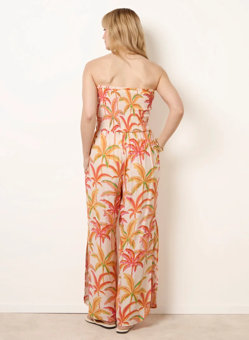بلو فانيلا Side Split Flare Leg Tropical Jumpsuit
