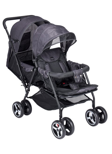 Lightweight Double Stroller for Twins - Foldable Twin Baby Stroller with Adjustable Canopy, Storage Basket, and Safety Features, BLACK