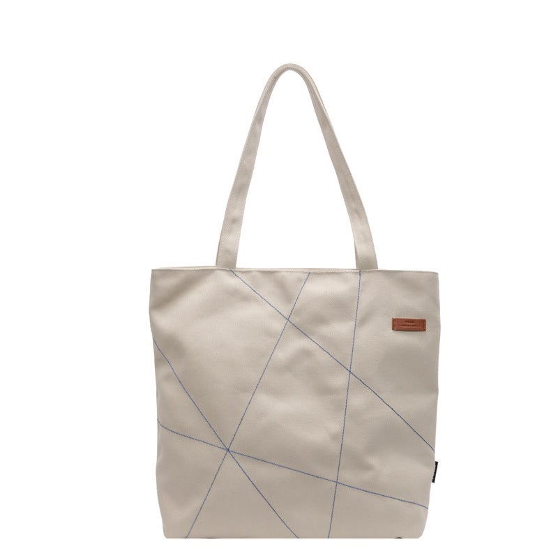 Large Capacity Tote Bag Women'S Autumn New Stitch Design Shoulder Bag Fashionable Commuter Bag All-Match Trendy Canvas Bag - Image 1