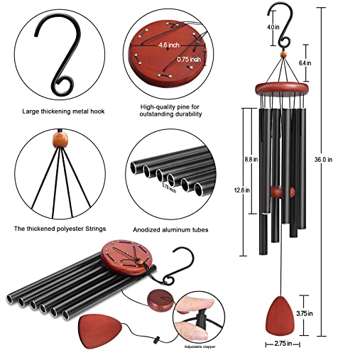 WENANA Large Aluminium Wind Chimes Outside, Soothing Melodic Memorial Sympathy Wind Chime, Suitable Outdoor Garden Decor, Gift for Mom Women Neighbors (Black Wind Chimes-36 in) - Image 2