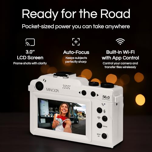 Minolta Digital Camera – 56MP Photos, 4K 60FPS Video, Dual-Lens Selfie Design, 18X Zoom, Wi-Fi, RAW/JPEG Capture, 3” LCD, Compact Travel Camera (Gray) - Image 3