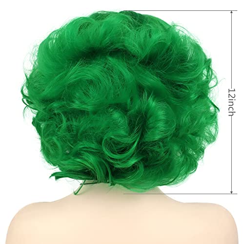 GNIMEGIL Green Wigs For Women Short Dark Green Curly Wig Layered Big Wavy Cosplay Wig St Patricks Day Synthetic Hair Halloween Costume Party - Image 4