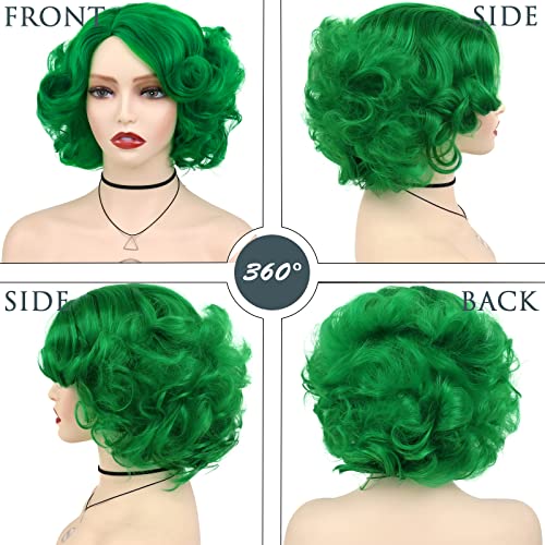 GNIMEGIL Green Wigs For Women Short Dark Green Curly Wig Layered Big Wavy Cosplay Wig St Patricks Day Synthetic Hair Halloween Costume Party - Image 3