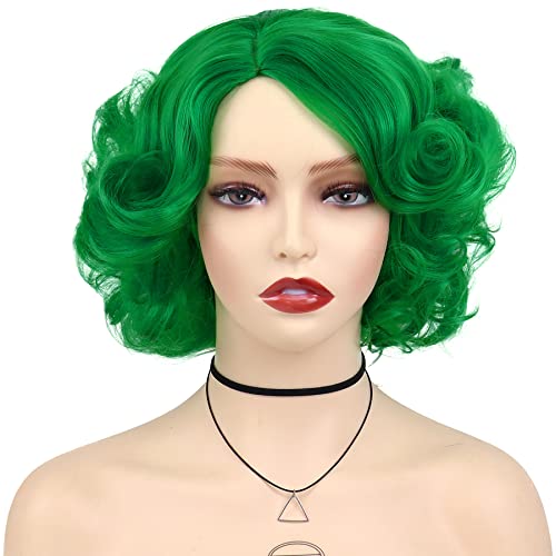 GNIMEGIL Green Wigs For Women Short Dark Green Curly Wig Layered Big Wavy Cosplay Wig St Patricks Day Synthetic Hair Halloween Costume Party - Image 2