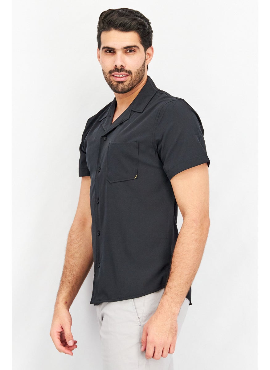 Kenneth Cole Men Regular Fit Short Sleeves Textured Casual Shirts, Black  - Image 3