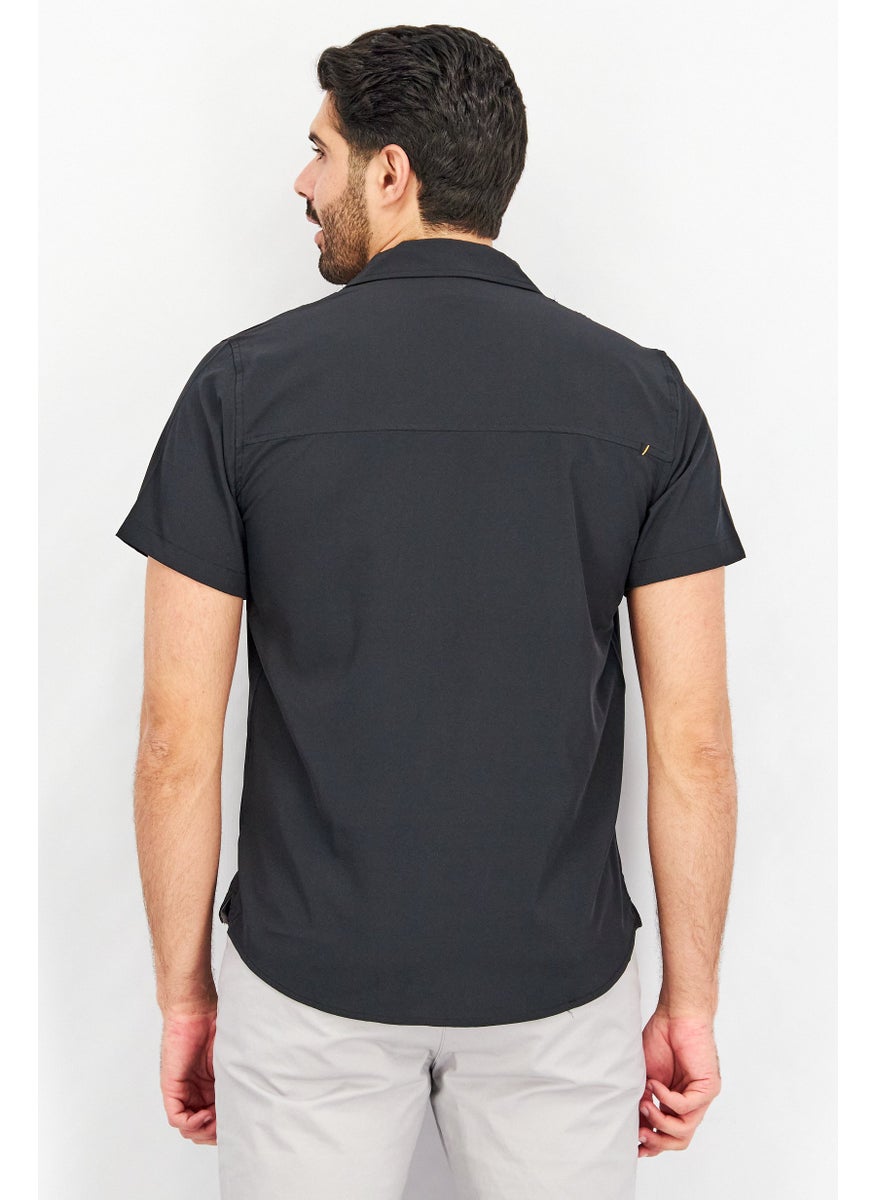 Kenneth Cole Men Regular Fit Short Sleeves Textured Casual Shirts, Black  - Image 4