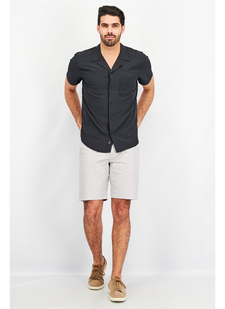 Kenneth Cole Men Regular Fit Short Sleeves Textured Casual Shirts, Black  - Image 2