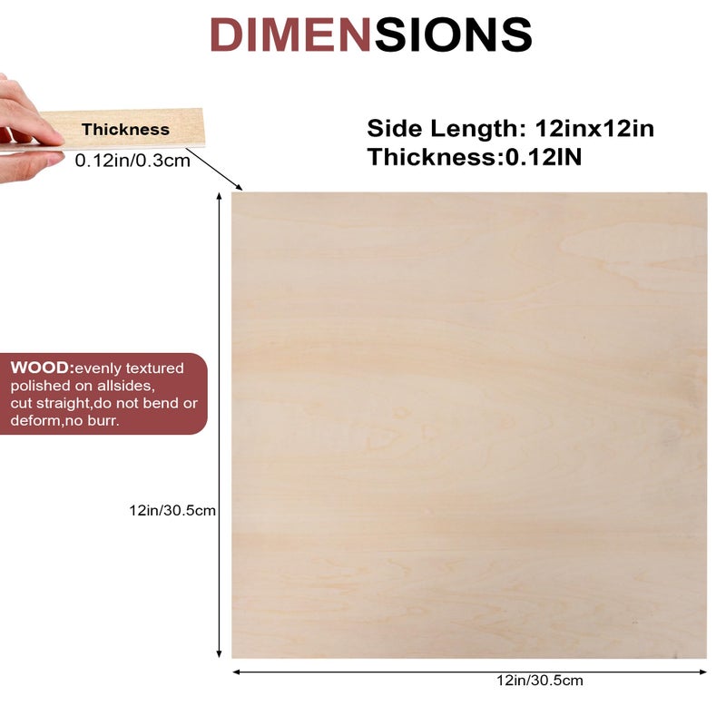 QSJQAMG 30 Pack 12"x12"x1/8" Basswood Sheets for Crafts,3mm Craft Wood Plywood,Unfinished Wood,for DIY Ornaments and Model Engraving,Wood for Laser Cutting,Architectural Models,Drawing,Wood Burning - Image 2