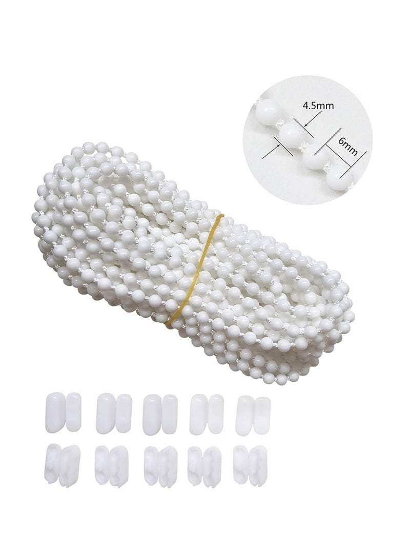 Bukela 10 Meters Roller Blind Bead Chain Cord with 10 Pieces Plastic Roller Blind Chain Connectors for Roller, Roman, Vertical, Venetian Blind, Roller Blind Fittings, Roller Blind Spares, Roller Blind Cord for Roller Blind Replacement Parts Repair Fittings (White) - Image 1