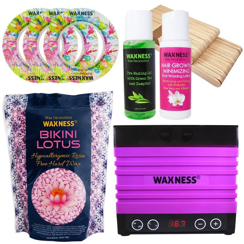 Waxness Waxness Premium Luxury Bikini Lotus Stripless Waxing Kit with 165 lb 074 kg Wax Bag 