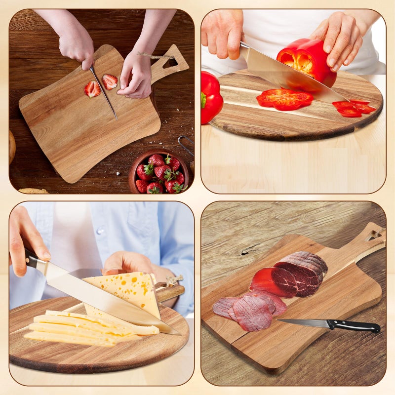 Hsei 2 Pcs Acacia Wood Cutting Board with Handle Wooden Charcuterie Board Large Paddle Carving Chopping Set Butter Serving Tray for Cheese Meat Fruit Pizza Bread Baking(Practical Handle) - Image 3