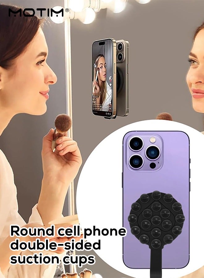 Motim 2Pcs Silicone Suction Phone Case Mount, Two-Sided Adhesive Phone Suction Grip, Hands-Free Anti-Slip Mobile Accessory Holder, Hands-Free Toy Mirror Shower Phone Holder, Tiktok Videos and Selfies  - Image 2