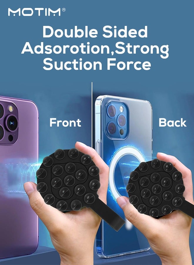 Motim 2Pcs Silicone Suction Phone Case Mount, Two-Sided Adhesive Phone Suction Grip, Hands-Free Anti-Slip Mobile Accessory Holder, Hands-Free Toy Mirror Shower Phone Holder, Tiktok Videos and Selfies  - Image 4