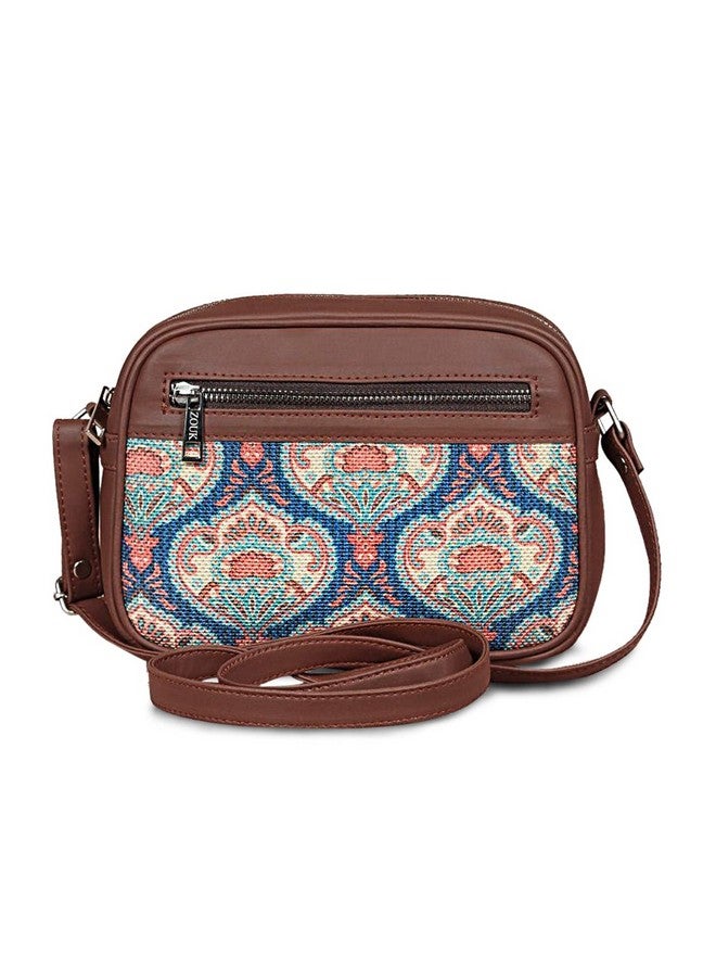 ZOUK حقيبة زوك السلينج | حقائب كروس بودي للنساء | حقائب يد نسائية | أنيقة | حقيبة مسائية من جلد نباتي | للاستخدام في السفر والمكتب | محفظة وحقيبة | طباعة كوفيل زرقاء - Image 5