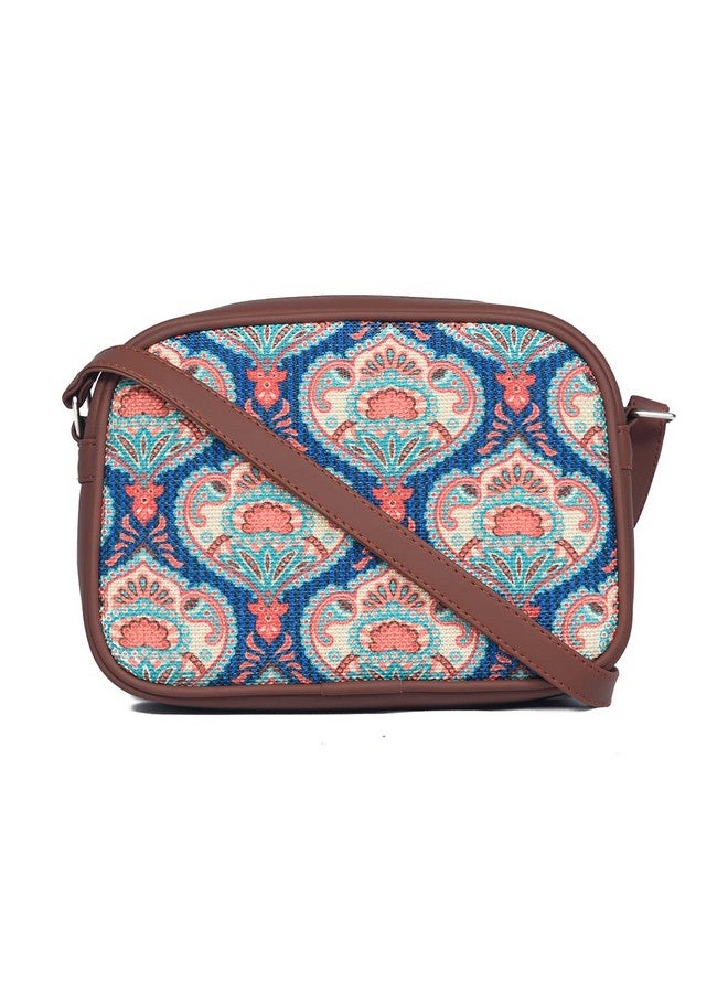 ZOUK حقيبة زوك السلينج | حقائب كروس بودي للنساء | حقائب يد نسائية | أنيقة | حقيبة مسائية من جلد نباتي | للاستخدام في السفر والمكتب | محفظة وحقيبة | طباعة كوفيل زرقاء - Image 1