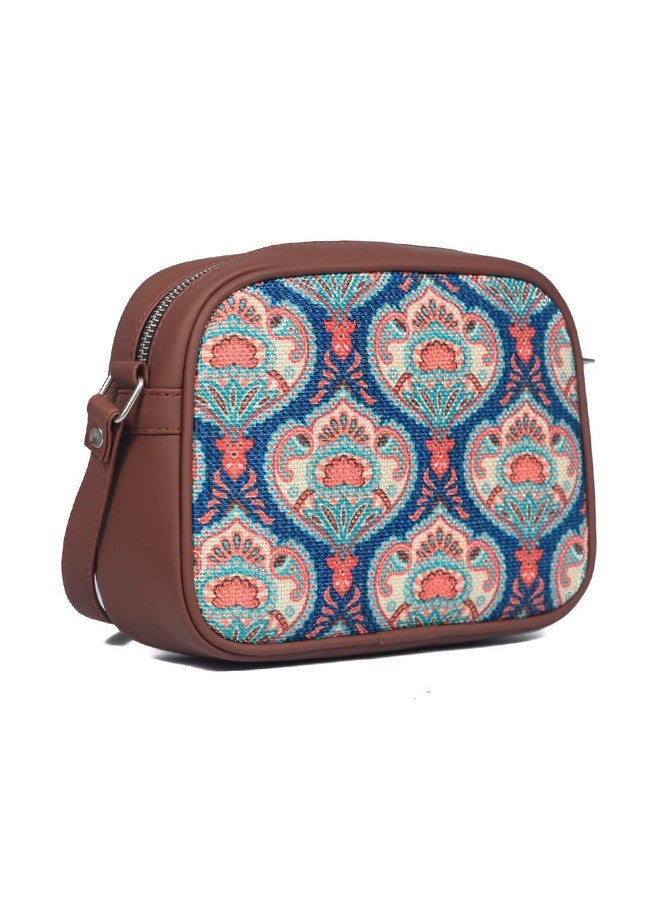 ZOUK حقيبة زوك السلينج | حقائب كروس بودي للنساء | حقائب يد نسائية | أنيقة | حقيبة مسائية من جلد نباتي | للاستخدام في السفر والمكتب | محفظة وحقيبة | طباعة كوفيل زرقاء - Image 4