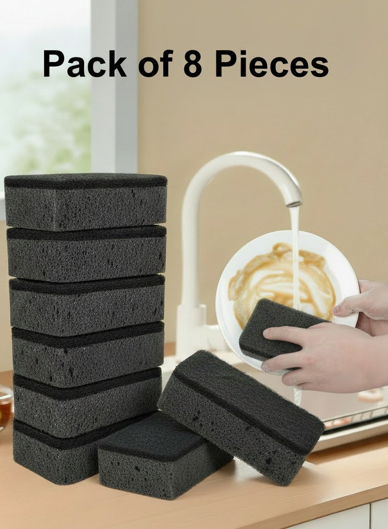 8 عبوات إسفنج فرك غير خدش - إسفنج للأطباق وغسل الأطباق، إسفنج تنظيف للمطبخ المنزلي سيارات الحمام، أسود. - Image 1
