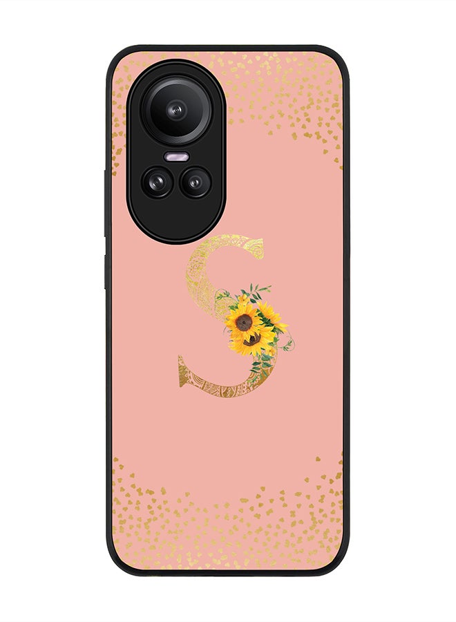 Stylizedd Rugged Black Edge case for Oppo Reno10 / Oppo Reno10 Pro Case Cover - Custom Monogram Initial Letter Mandala Floral Pattern Alphabet - S (Rose Pink) - Image 1