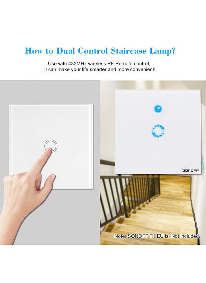 SONOFF - SONOFF T433*Type Luxury Wall Touch Panel Sticky 433MHz Wireless RF Remote Control Transmitter Automation Modules 1*Support All SONOFF RF 433MHz Products Control Staircase Lamp - Image 1