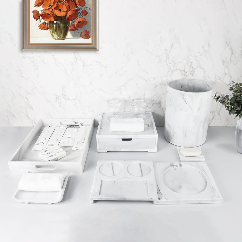Kuber Industries Kuber Industries Premium 6 Pcs Polyresin Bathroom Accessories Set Soap Dish Tray Towel Tray Kettle Tray Amenity Box Moisture Resistant Kitchen Set Non Fragile Scratch Proof White Kit  - Image 1