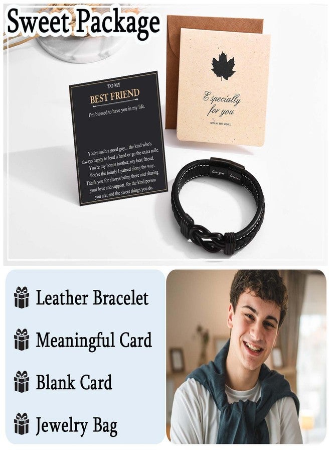 FIEEFX Friend Gifts for Men Male Boys, Leather Bracelet Christmas Birthday Fathers Thanksgiving Graduation Back to School Gifts for Best Friend Men - Image 5