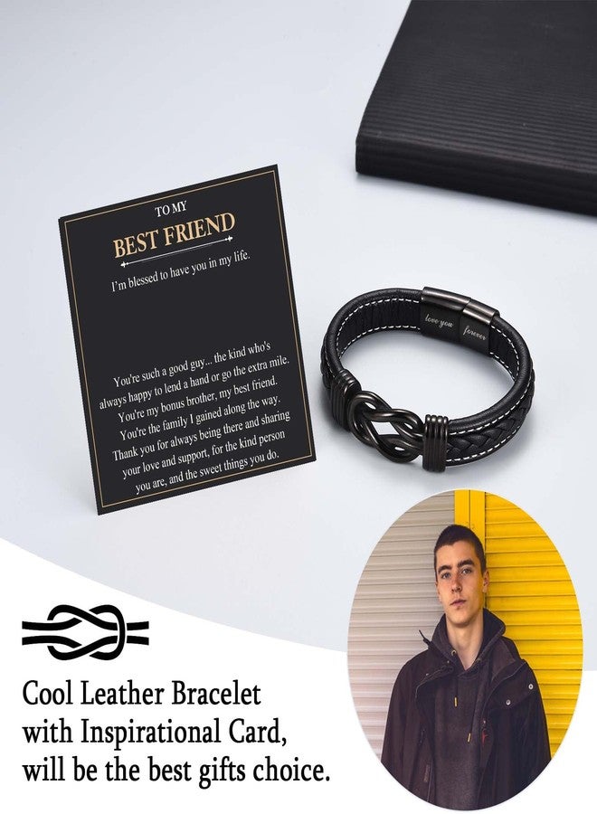 FIEEFX Friend Gifts for Men Male Boys, Leather Bracelet Christmas Birthday Fathers Thanksgiving Graduation Back to School Gifts for Best Friend Men - Image 3