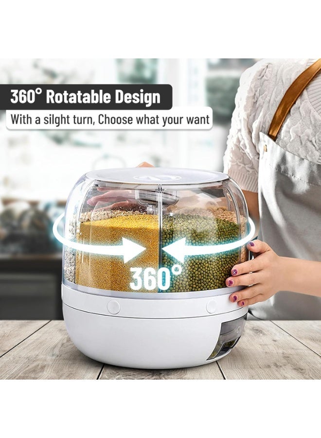 Eworld 6-Grid Grain Storage Container 22Lbs | 360° Rotating Rice Dispenser with One-Click Output | Airtight Dry Food Organizer for Rice, Beans, Cereal & Lentils - Image 4