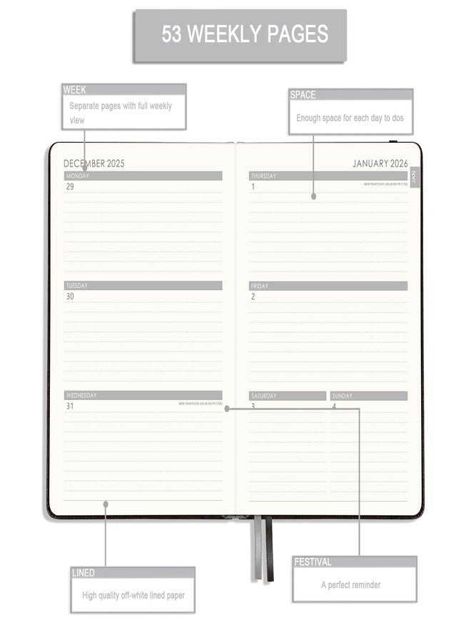 Lemome 2026 Planner - 2026 Planner Weekly and Monthly with Stickers, Faux Leather Cover, Jan. 2026 - Dec. 2026, 5.75" X 8.25", 2026 Yearly Planner, Premium Paper, Pen Holder, Inner Pocket and 44 Notes Pages - Image 4