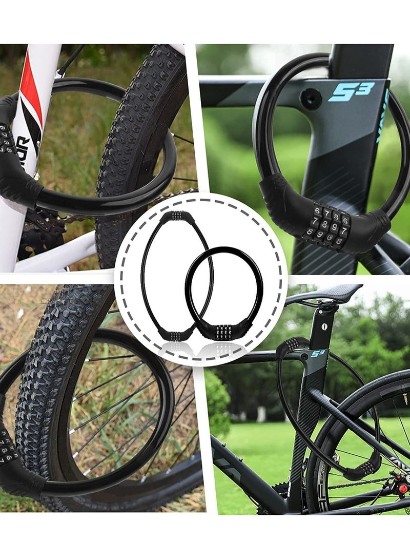 واي آند دي Bike Lock Cable, Locks Heavy Duty Anti Theft, 2 Pcs Security 4 Digit Resettable Combination Cable Lock, Portable Code for Bicycle, Black - Image 2