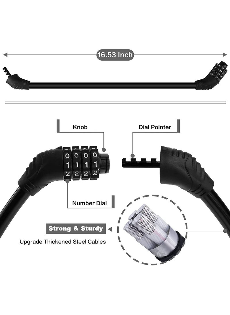 واي آند دي Bike Lock Cable, Locks Heavy Duty Anti Theft, 2 Pcs Security 4 Digit Resettable Combination Cable Lock, Portable Code for Bicycle, Black - Image 5