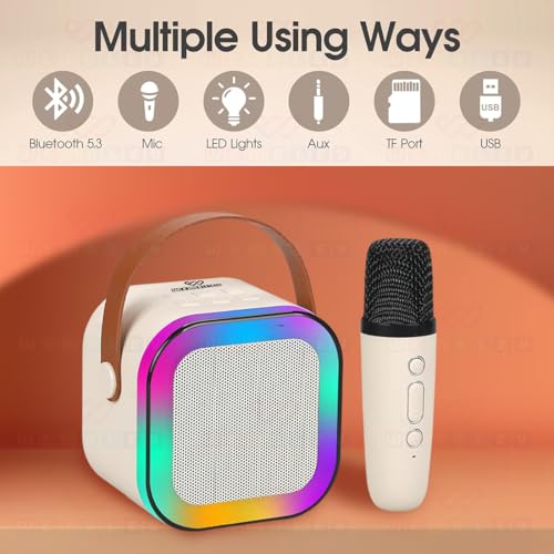 Wembley Karaoke Machine for Kids Adults, Mini Portable Blue-Tooth Karaoke Speaker with Wireless Microphone and Dynamic Lights Birthday Gift Home KTV Outdoor Travel - Image 4