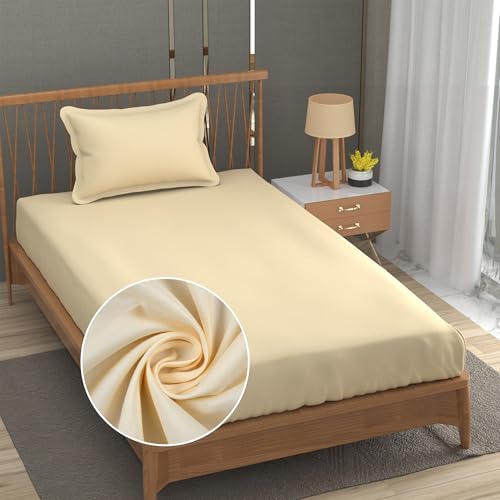 FRESH FROM LOOM Microfiber Hypoallergenic Single Size Solid Plain Bedsheet Set - 240 TC, Includes 1 Pillow Covers (Size- 60x90 inch | Ivory| Solid) - Image 1