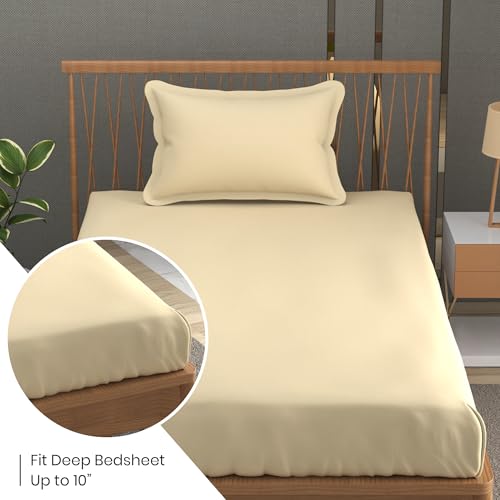 FRESH FROM LOOM Microfiber Hypoallergenic Single Size Solid Plain Bedsheet Set - 240 TC, Includes 1 Pillow Covers (Size- 60x90 inch | Ivory| Solid) - Image 4