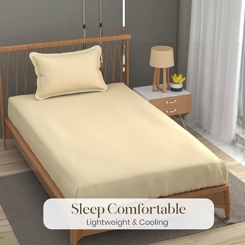 FRESH FROM LOOM Microfiber Hypoallergenic Single Size Solid Plain Bedsheet Set - 240 TC, Includes 1 Pillow Covers (Size- 60x90 inch | Ivory| Solid) - Image 5