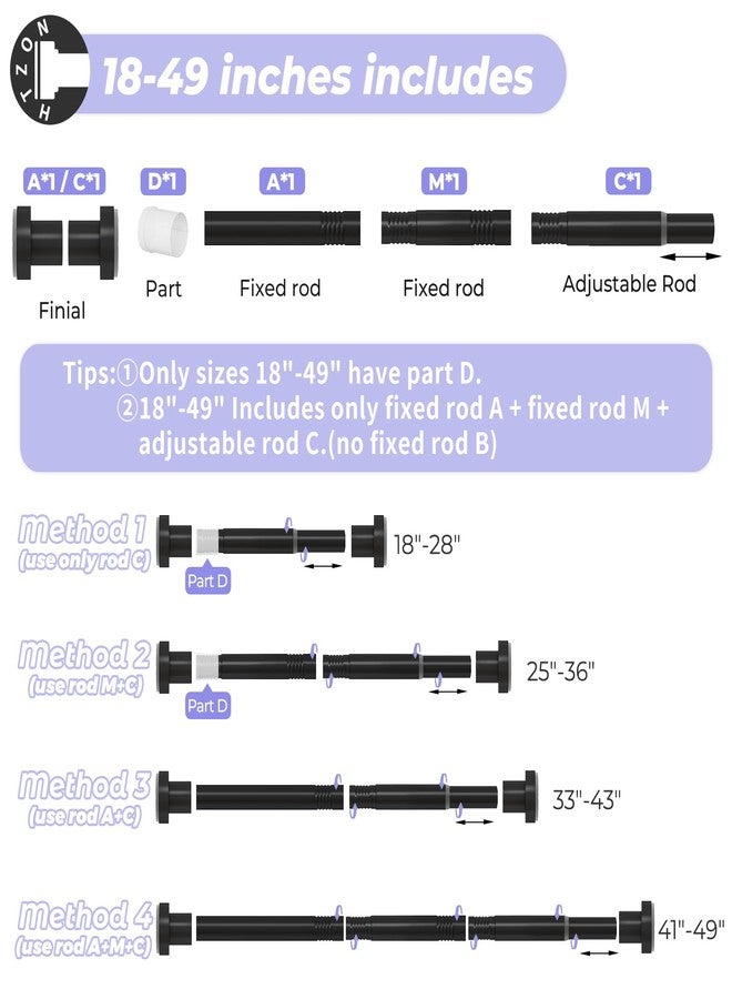 HTZON Shower Curtain Rod Spring Tension:Black Shower Rods for Bathroom 18 to 49 Inch,1 Inch Modern Heavy Duty Adjustable Tension Shower Curtain Rod No Drilling No-Slip Easy Install,Matte Black - Image 2