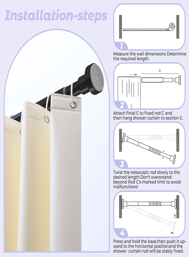 HTZON Shower Curtain Rod Spring Tension:Black Shower Rods for Bathroom 18 to 49 Inch,1 Inch Modern Heavy Duty Adjustable Tension Shower Curtain Rod No Drilling No-Slip Easy Install,Matte Black - Image 4
