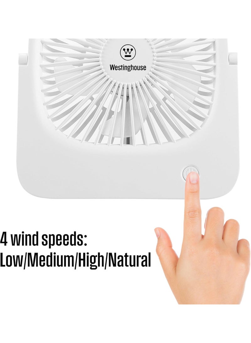 Westinghouse Westinghouse Portable USB Fan – 4 Speed Rechargeable Battery Operated Desk Fan, 3-in-1 Compact Design, Quiet Air Circulator for Home, Office, Travel – 144mm x 181mm  - Image 4