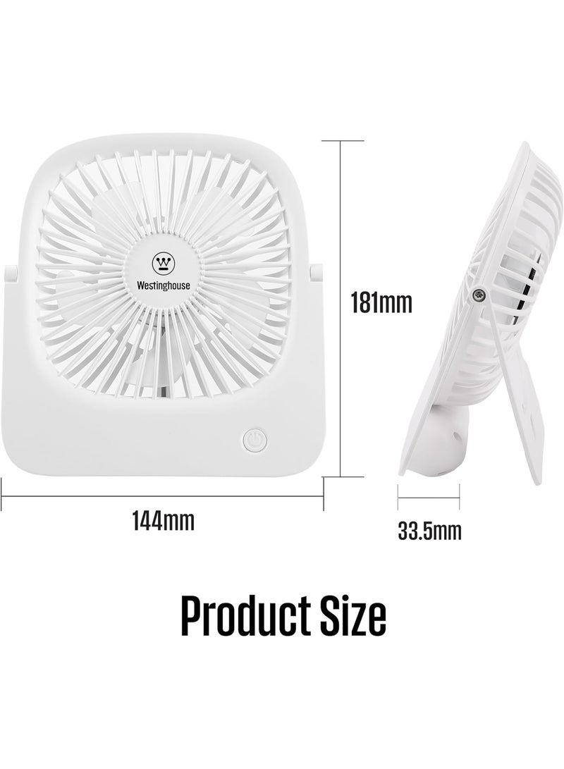 Westinghouse مروحة مكتبية قابلة لإعادة الشحن محمولة USB - مروحة مكتبية تعمل بالبطارية قابلة لإعادة الشحن بسرعة 4، تصميم مدمج 3 في 1، مروحة هواء هادئة للمنزل، المكتب، السفر – 144 مم × 181 مم - Image 2