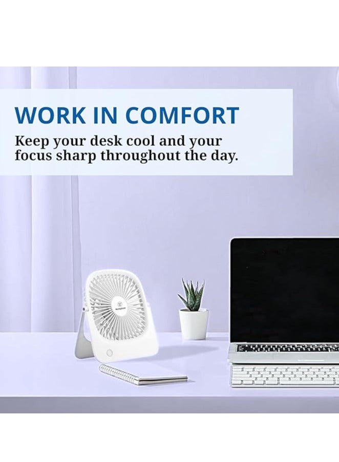 Westinghouse مروحة مكتبية قابلة لإعادة الشحن محمولة USB - مروحة مكتبية تعمل بالبطارية قابلة لإعادة الشحن بسرعة 4، تصميم مدمج 3 في 1، مروحة هواء هادئة للمنزل، المكتب، السفر – 144 مم × 181 مم - Image 3