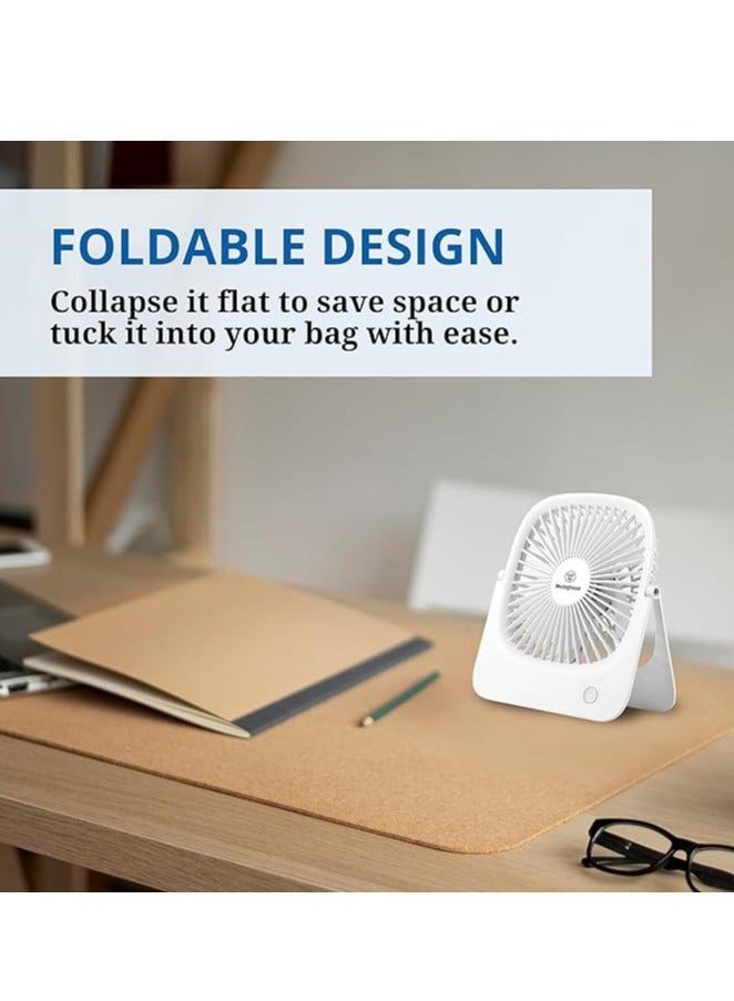 Westinghouse مروحة مكتبية قابلة لإعادة الشحن محمولة USB - مروحة مكتبية تعمل بالبطارية قابلة لإعادة الشحن بسرعة 4، تصميم مدمج 3 في 1، مروحة هواء هادئة للمنزل، المكتب، السفر – 144 مم × 181 مم - Image 4