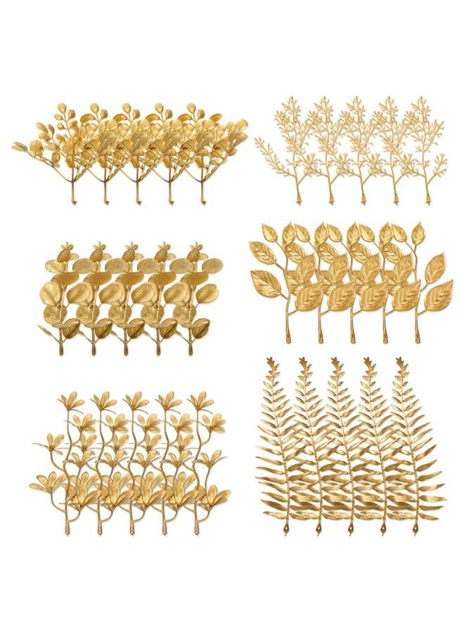 Lnngub 30 Pcs Gold Leaves Artificial Flowers Mini Simulation Gold Eucalyptus Stems Cedar Elm Leaves Grass Stems for Wedding Picks Decoration Centerpieces DIY Wreath Crafts Christmas Tree Filler - Image 1
