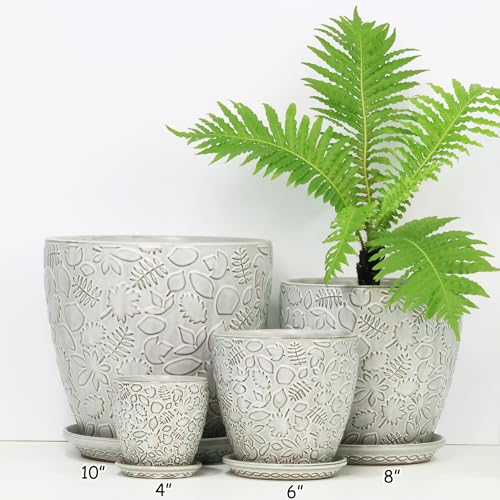 Bestseler 10inch Retro Ceramic Planter with Drainage Hole and Saucer for Multiple Plants, Indoor-Outdoor Garden Pots for Succulent, Orchid, and Flower (Fits Inner Pots Up to 9 Inch, Retro White) - Image 5