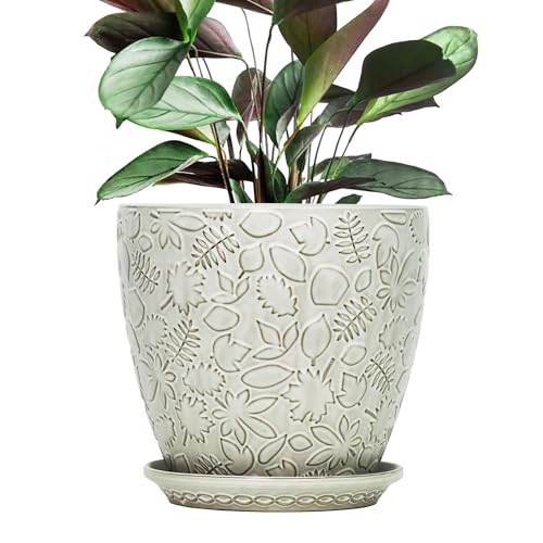Bestseler 10inch Retro Ceramic Planter with Drainage Hole and Saucer for Multiple Plants, Indoor-Outdoor Garden Pots for Succulent, Orchid, and Flower (Fits Inner Pots Up to 9 Inch, Retro White) - Image 1