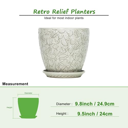 Bestseler 10inch Retro Ceramic Planter with Drainage Hole and Saucer for Multiple Plants, Indoor-Outdoor Garden Pots for Succulent, Orchid, and Flower (Fits Inner Pots Up to 9 Inch, Retro White) - Image 3