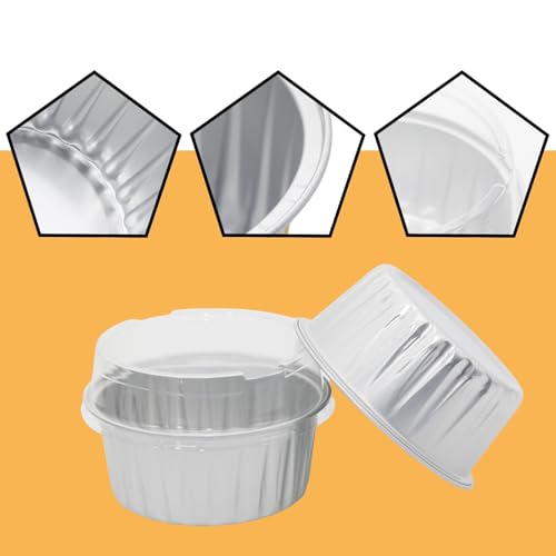Wuyituart 100 Pack 5oz Aluminum Cups with Lids Mini Tins Flan Containers with Lids Cupcake Baking Holders, Silver - Image 4