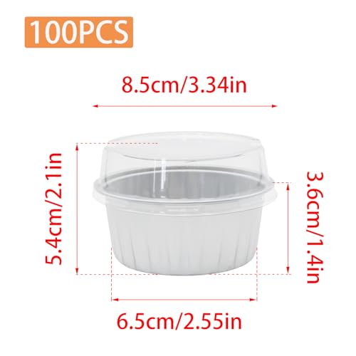 Wuyituart 100 Pack 5oz Aluminum Cups with Lids Mini Tins Flan Containers with Lids Cupcake Baking Holders, Silver - Image 2